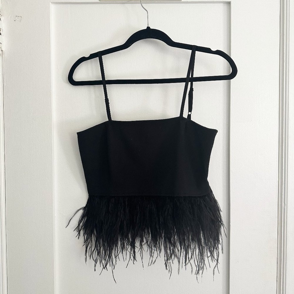 Elegant Black Feathered Tank Top